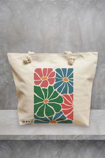 BEKZ Geanta de plaja Boho Style 12, 40x51 cm, Crem, BEKZ®
