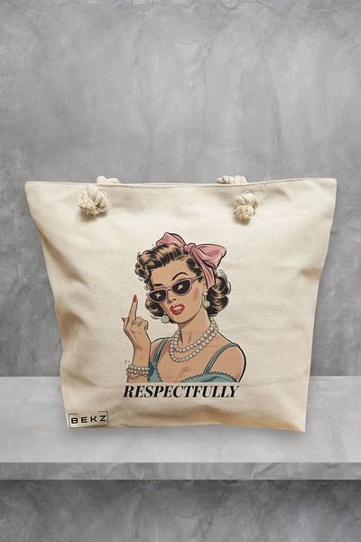 BEKZ Geanta de plaja, model Respectfully 2, 40x51 cm, Crem, BEKZ®