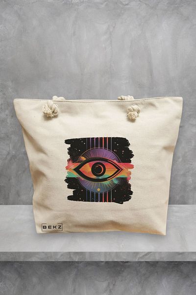 BEKZ Geanta de plaja, model Celestial Eye 17, 40x51 cm, Crem, BEKZ®