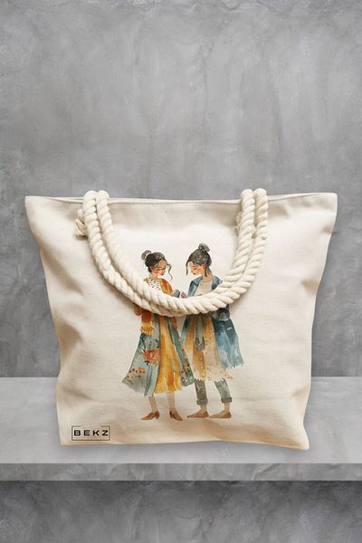 BEKZ Geanta de plaja, model The bookie girl 20, 40x51 cm, Crem, BEKZ®