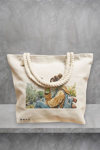 BEKZ Geanta de plaja, model Urban oasis, 40x51 cm, Crem, BEKZ®