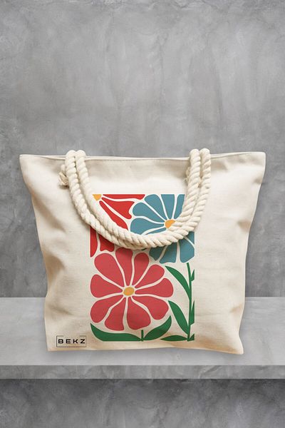 BEKZ Geanta de plaja Boho Style 9, 40x51 cm, Crem, BEKZ®