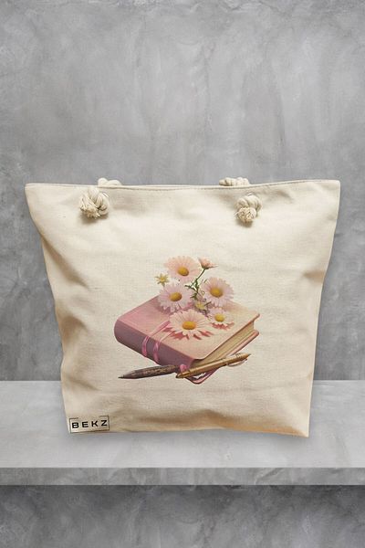 BEKZ Geanta de plaja, model Books 39, 40x51 cm, Crem, BEKZ®