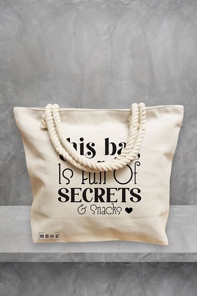 BEKZ Geanta de plaja, model Full of secrects and snacks 2, 40x51 cm, Crem, BEKZ®