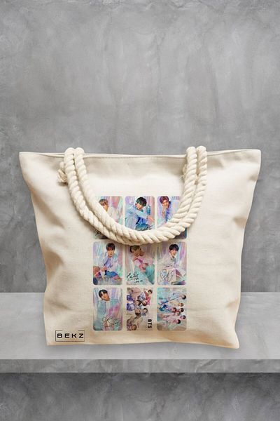 BEKZ Geanta de plaja, model BTS Army 11, 40x51 cm, Crem, BEKZ®