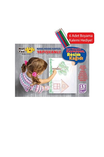 NotYaz Yapışkanlı Nano Çocuk Boyama Resim Kağıdı A4 Ebat/boyama Kalemi Hediyeli