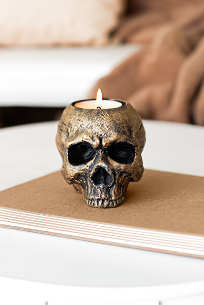KARA TEKE COLLECTIONS Dekoratif, Şık, Modern, Gotik, Karanlik ve Karizmatik, Kafatası Tealight Mumluk