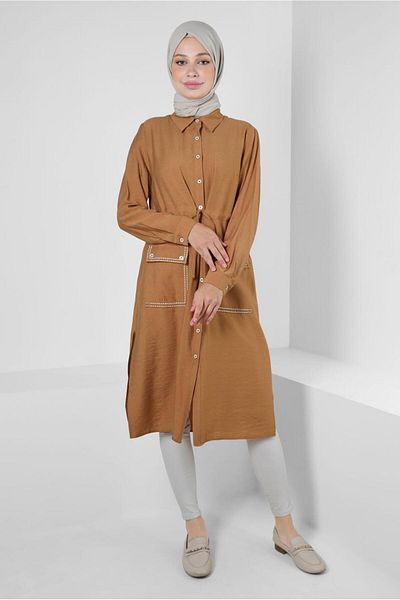 Alvina Buttoned and Pocketed Tunic - Gathered Waist 43806