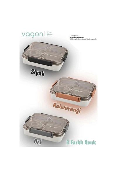 Vagonlife Steel Food Container - Single Layer 4 Compartment Lunch Box Xc-7080 1200 ml
