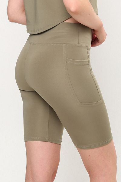 OPENDO Pantaloni scurți de ciclism pentru femei cu talie înaltă, cu buzunare, kaki