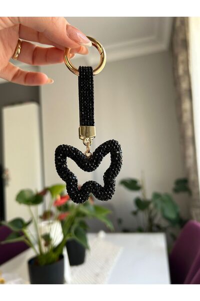 ELENKA نموذج سلسلة مفاتيح على شكل فراشة سوداء من حجر الزركون