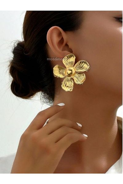 mos&more Gold Big Flower Flower Women's Earrings, Very Light