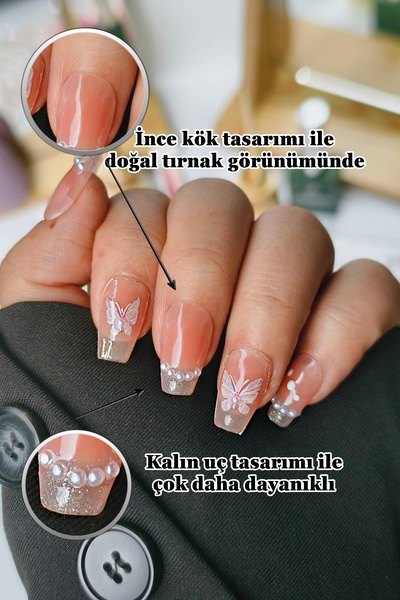 Easy Beauty French Protez Tırnak SMALL Beden 10 Adet El Yapımı Takma Tırnak S...