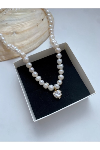 JOVİ ATELİER Gerçek Doğal Beyaz Inci Kadın Kolye Çelik Bağlantı Aparatlı Inci...