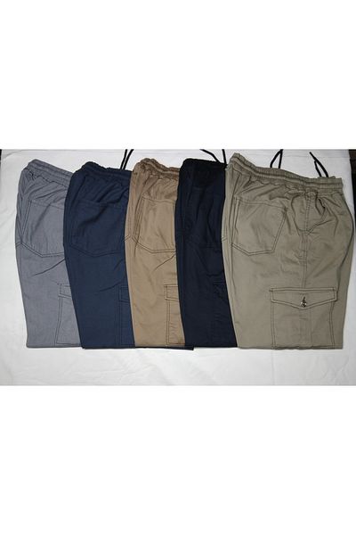 AKTEZ-EL Large Size Men's Linen Pants with Elastic Waist and Legs 97% Cotton 3% Lycra Light Navy Blue