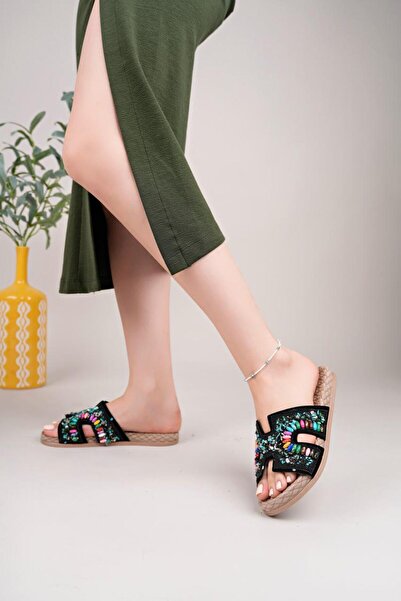 rabellashoes rabella 2025 yaz sezon siyah renk pencere detaylı taşlı model te...