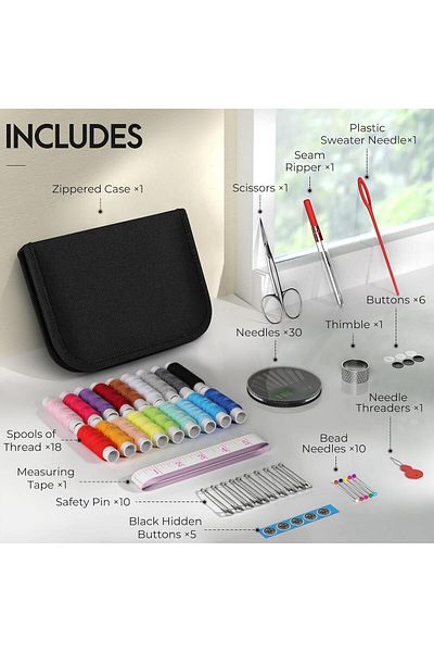 Bogadini Kit Cusut Portabil Compact Pentru Calatorii Si Uz Casnic Cu Accesorii Textile Diverse