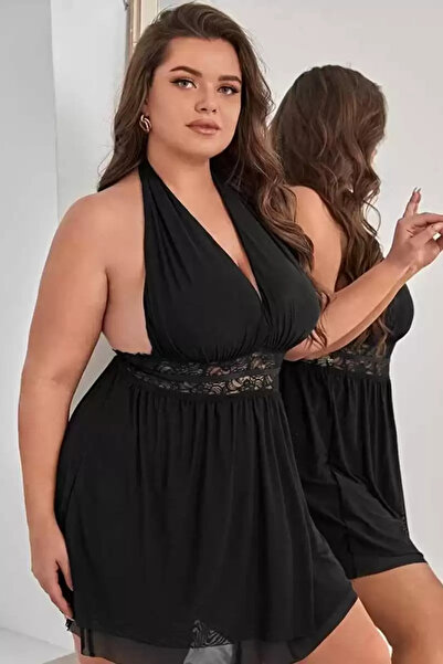 SAVAGEDOTH Women's Plus Size Women's Black Tulle Nightdress – Sexy Design with Elegant Lace Detail