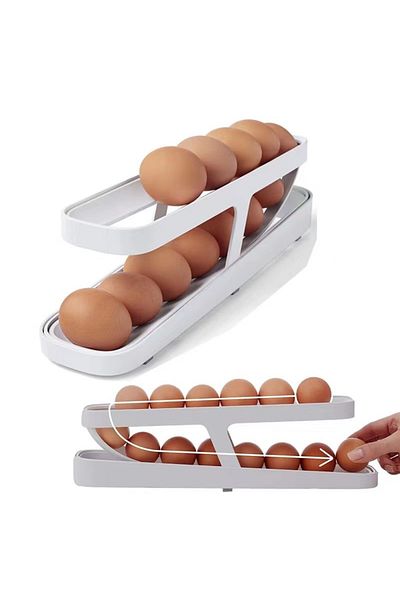 Bogadini Automatic Egg Holder For Refrigerator With Plastic Roller Multifunctional Storage