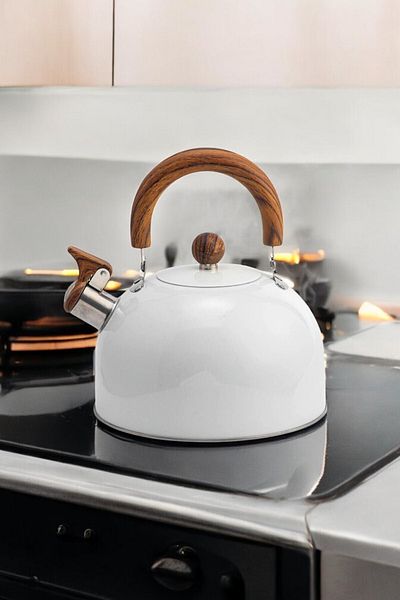 Mirilliahome White Stainless Steel Whistle Kettle – Whistle Kettle Teapot (2.5L)
