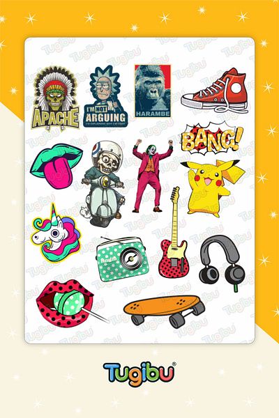 TUGİBU Mixed Figures Sticker Set, Mixed Sticker Set, 52 Pieces Figure Stickers