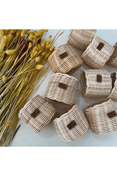 His Art Workshop RATTAN BAMBU DERİ ETİKETLİ MİNİK SEPETT