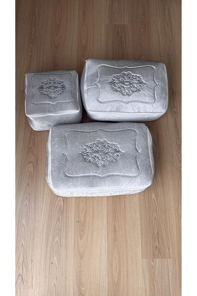 HAYRAN HOME Dowry Bag Velvet Silver Embroidered 3-Piece Gray Bundle Engagement Bride Groom Bag