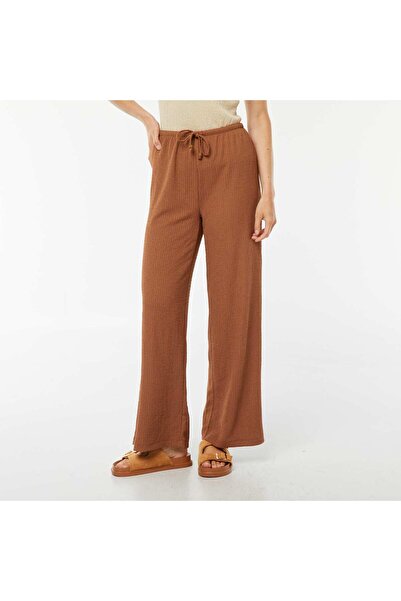 KIABI Waffle-knit wide-leg trousers BROWN