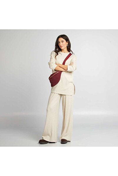 KIABI بنطلون واسع الساق مضلع باللون البيج