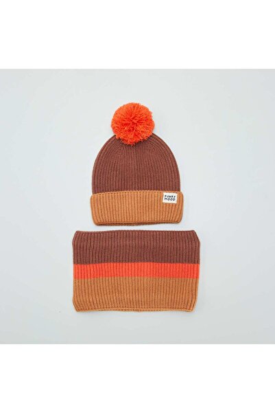KIABI Three-tone hat and snood set BROWN