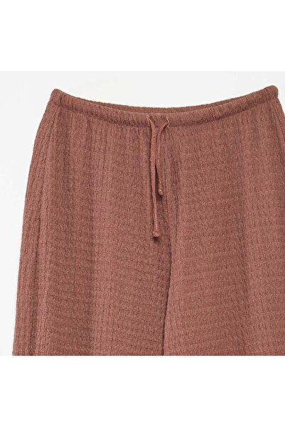 KIABI Crepe knit wide-leg trousers BROWN