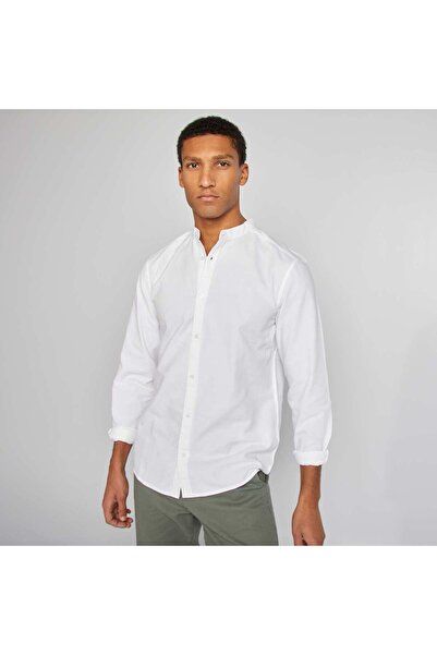 KIABI قميص أكسفورد بياقة ماندرين باللون الأبيض