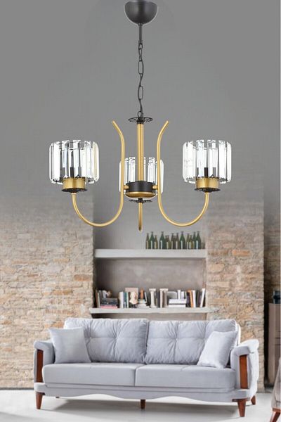 ESSLİGHT Bilge 3-Piece Antique Chandelier (Crystal Stone) Living Room Bedroom Kitchen Young Room Office