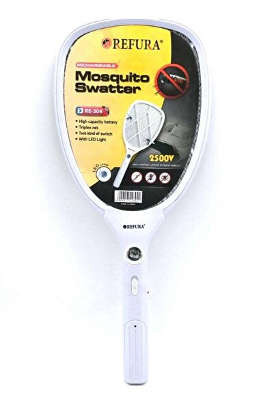 REFURA مضرب البعوض القابل لإعادة الشحن مع ضوء LED 2500 فولت أبيض RE-304