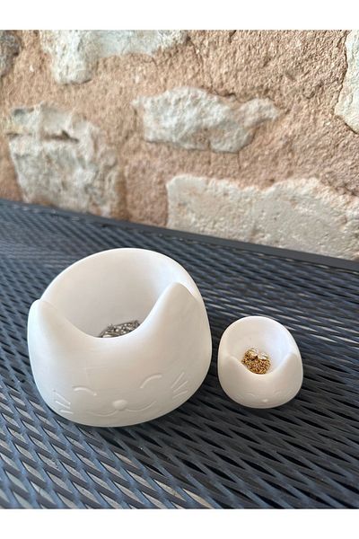 Obaco 2 Pieces Cat Jewelry Organizer Set, Keychain Bowl, Welcome Table, Ring Bowl Necklace