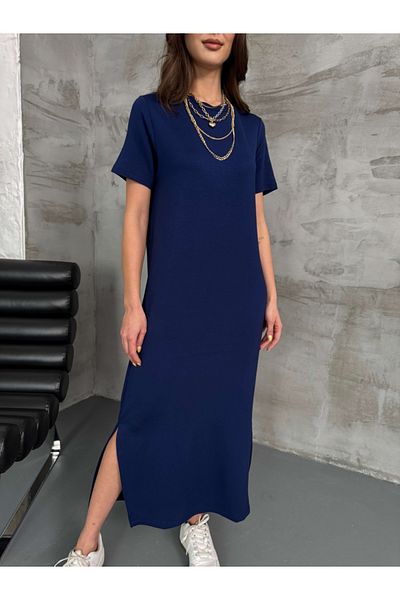 Elif Özbey Butik Rochie lejeră modal bleumarin - Detaliu cu fantă