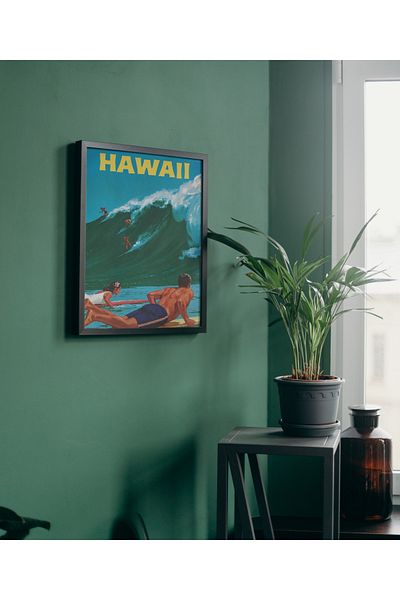 Arthopia Vintage διακόσμηση Hawaii Surfing And Waves Αφίσα ζωγραφικής τοίχου με κορνίζα υψηλής ποιότητας