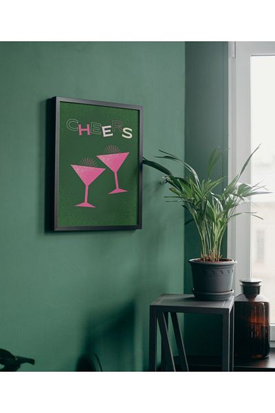 Arthopia Cheers Cocktail Alcohol Drink Αφίσα με κορνίζα Δώρο Διακόσμηση Σχέδιο Ζωγραφική