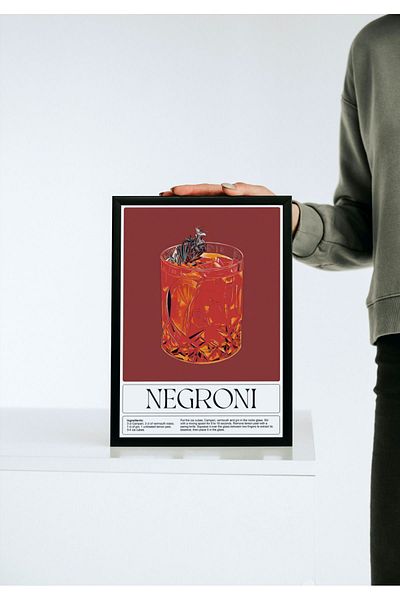 Arthopia Negroni Drink Cocktail Alcohol Poster Πλαίσιο Δώρο Διακόσμηση Σχέδιο Ζωγραφική
