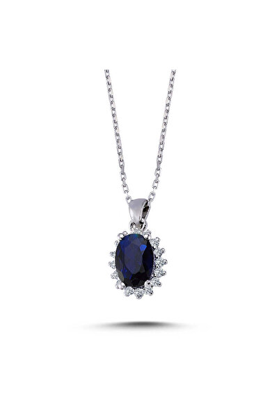 Lova Pırlantalı Oval Safir Anturaj Kolye - 2040014