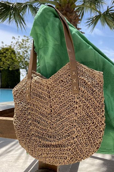 FASHION COCKTAIL Geantă de plajă din paie, cu un singur umăr, cu buzunar cu fermoar