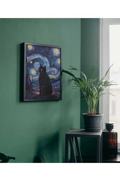 Arthopia Vintage Starry Nights Cat Van Gogh Cat Αφίσα με κορνίζα Υψηλής ποιότητας διακοσμητικό σχέδιο ζωγραφικής