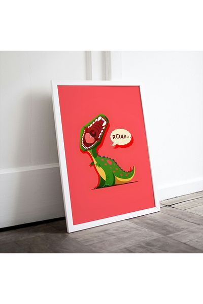 Arthopia Cute Animals Roaring Dinosaur Διακόσμηση Παιδικού Δωματίου Ποιοτική ζωγραφική με κορνίζα