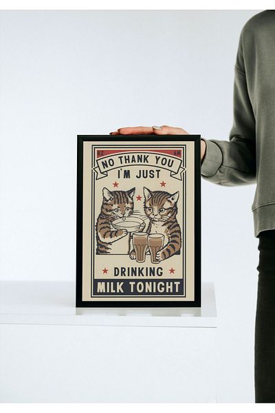 Arthopia Cats Milk Tonight Drink Milk Milk Party Pinterest Αφίσα με κορνίζα Δώρο Διακόσμηση Σχέδιο Ζωγραφική