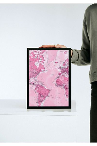 Arthopia Ροζ Μερικός Παγκόσμιος Χάρτης Pinterest Αφίσα με κορνίζα Υψηλής ποιότητας Διακοσμητικό Σχέδιο Πίνακας