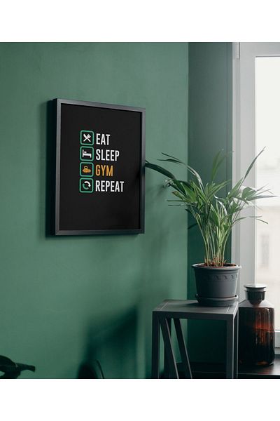 Arthopia Eat Sleep Gym Repeat Poster Πίνακας υψηλής ποιότητας σχεδίου με πλαίσιο