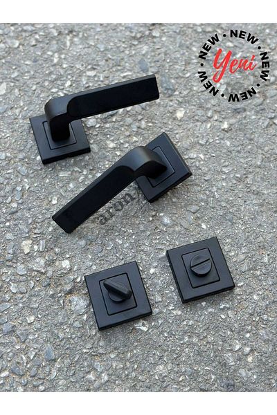 Sofuoğlu Dikmen Model Stainless Steel Matte Black Square Rosette Wc Door Handle (1 Set) for Wc Doors