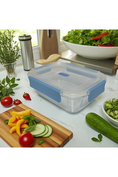 Noah 650 ml Glass Storage Container(17 cm X 12 cm) - Borosilicate Heat Resistant - with Plastic Leak Proof Lid