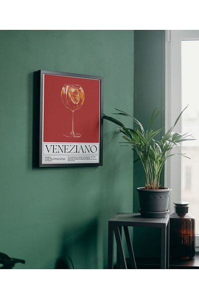 Arthopia Veneziano Cocktail Alcohol Drink Αφίσα με κορνίζα Δώρο Διακόσμηση Σχέδιο Ζωγραφική