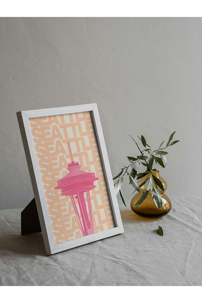 Arthopia Seattle Pink City Cities Pinterest Αφίσα με κορνίζα Υψηλής ποιότητας διακοσμητικό σχέδιο ζωγραφικής